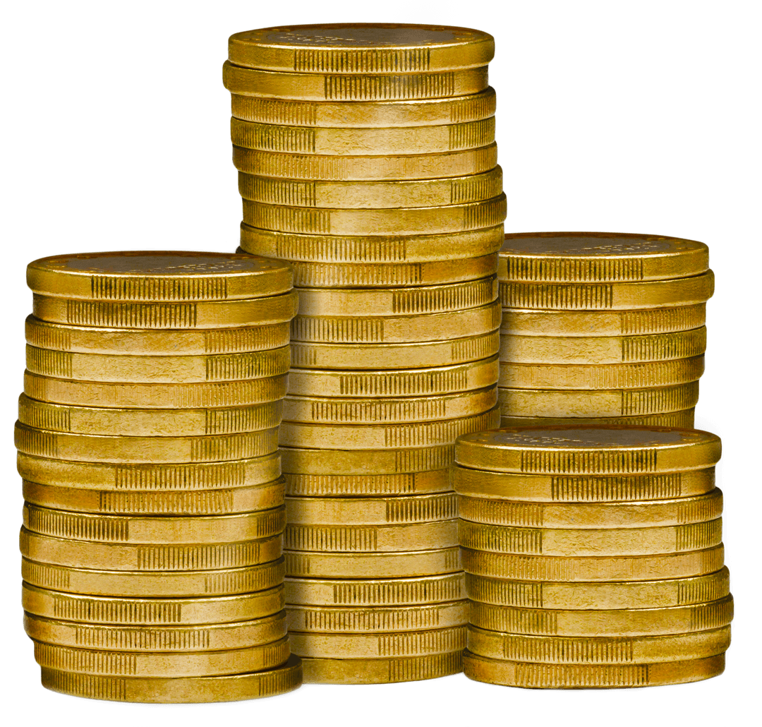 Stacks of Coins on Transparent Background