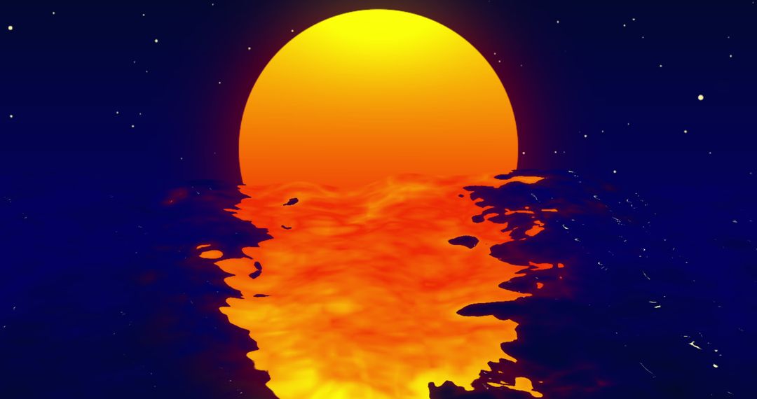 Abstract Digital Sunset Over Dynamic Ocean