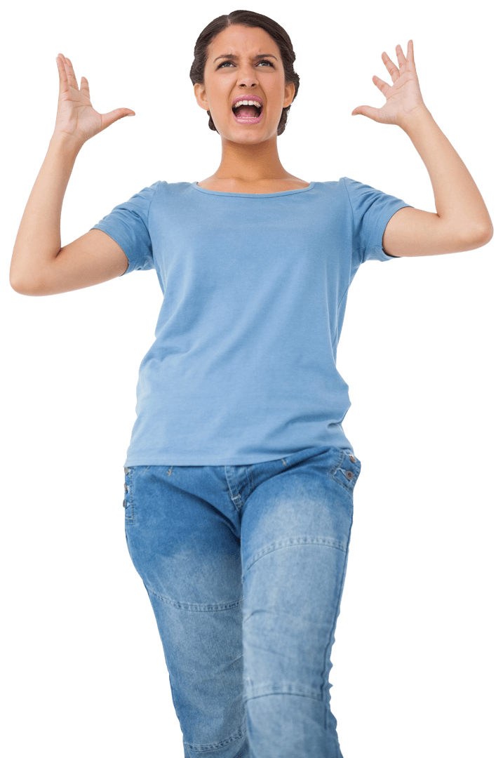 Frustrated Caucasian Woman Doing Expressive Gesture on Transparent Background