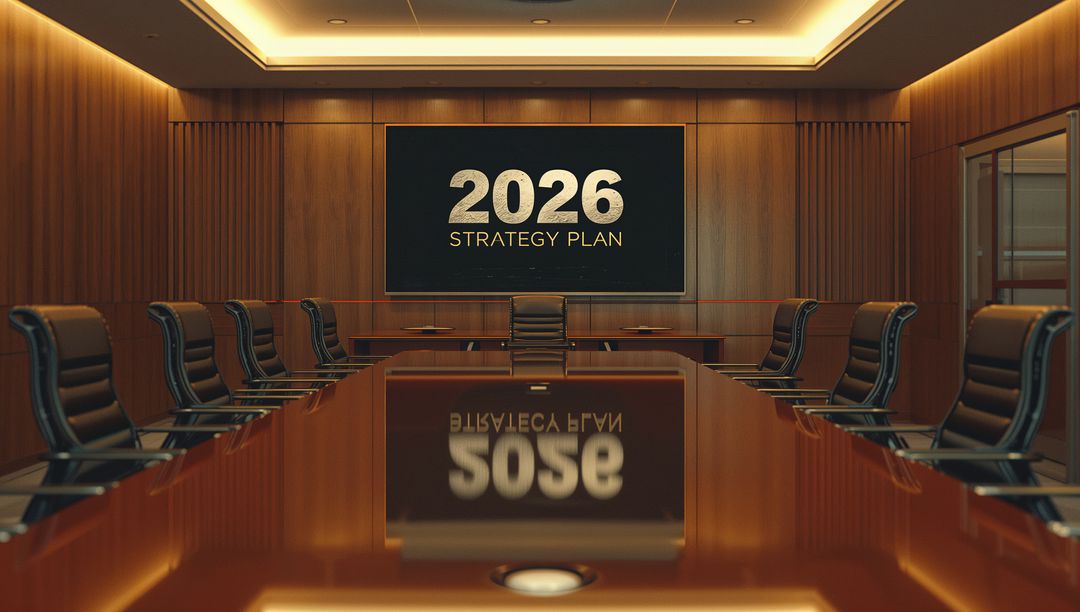 Modern Boardroom Displaying 2026 Strategy Plan