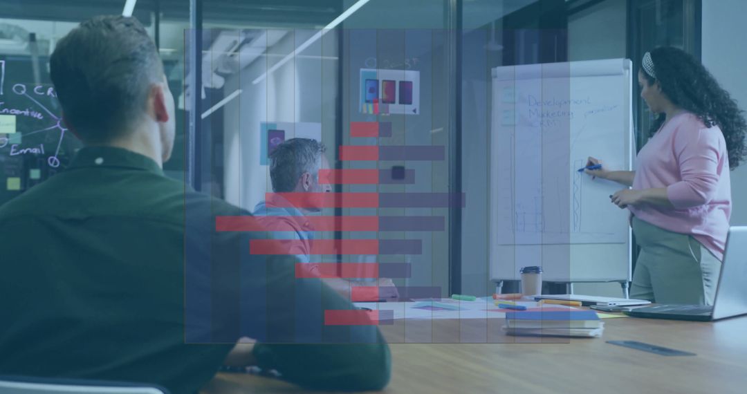 Team Discussing Data Insights in Modern Office, Digital interface Concept