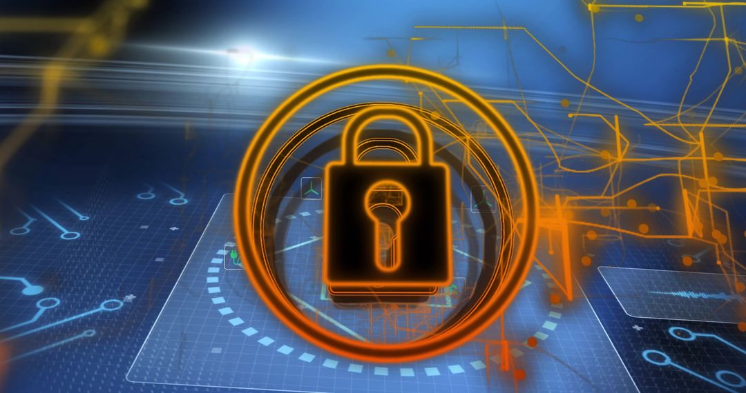 Digital Padlock on Futuristic Secure Network Background