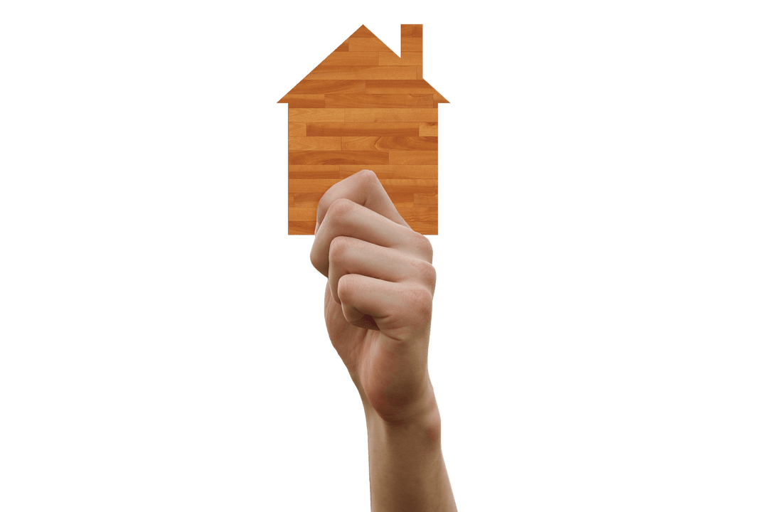 Hand Holding Wooden House Icon on Transparent Background
