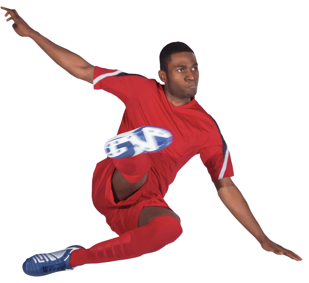 Dynamic Football Athlete in Transparent Action Shot