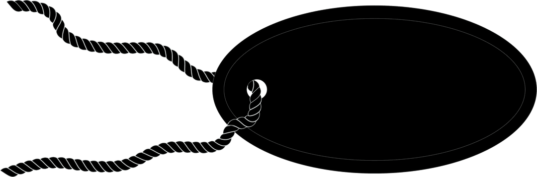 Black Oval Label with Twine on Transparent Background
