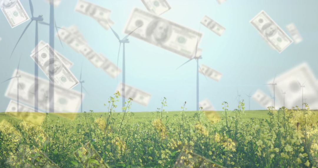 Wind Turbines and Currency Symbolizing Sustainable Energy Investment