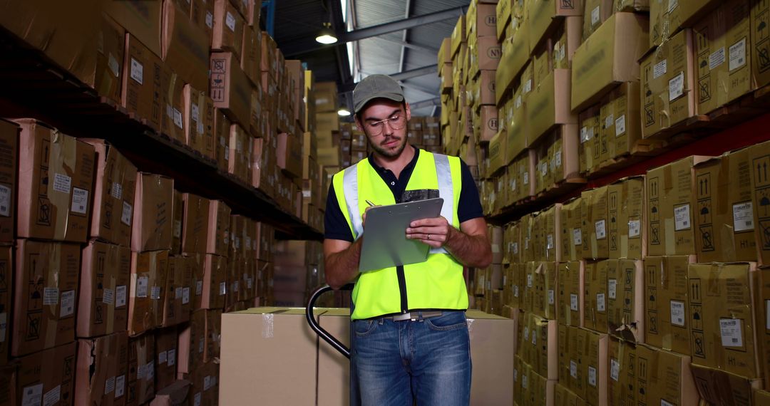 Warehouse Worker Conducting Inventory Check with Clipboard - Free Images, Stock Photos and Pictures on Pikwizard.com