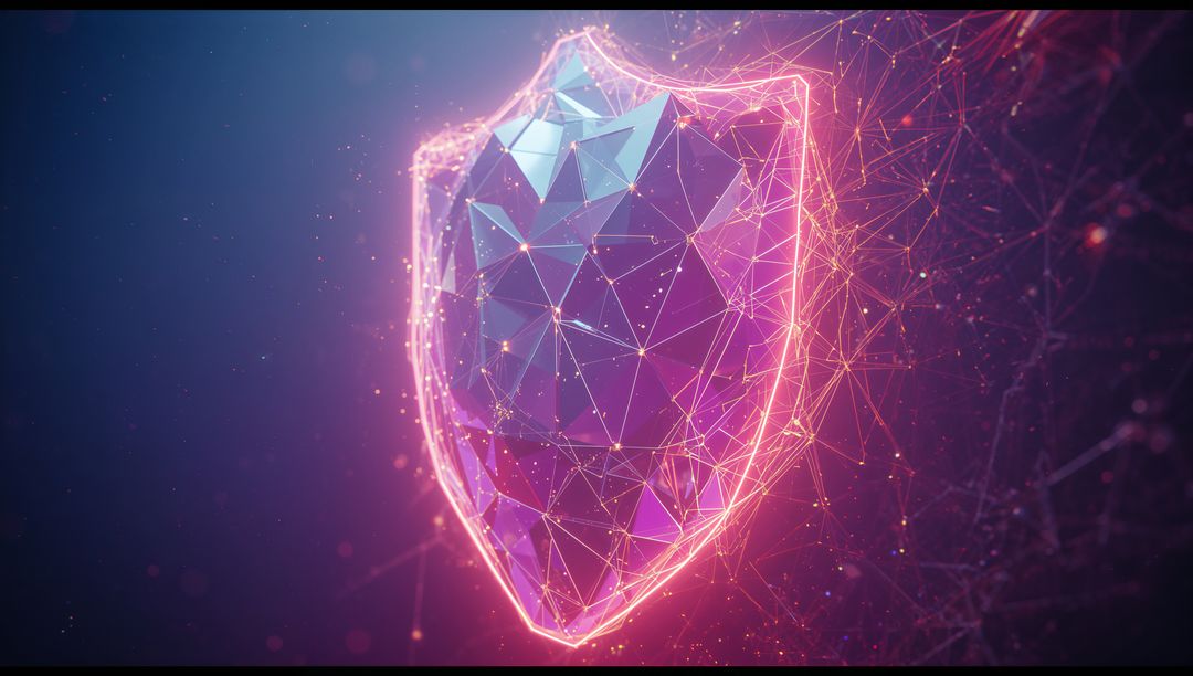 Futuristic Polygonal Shield Symbolizing Cybersecurity