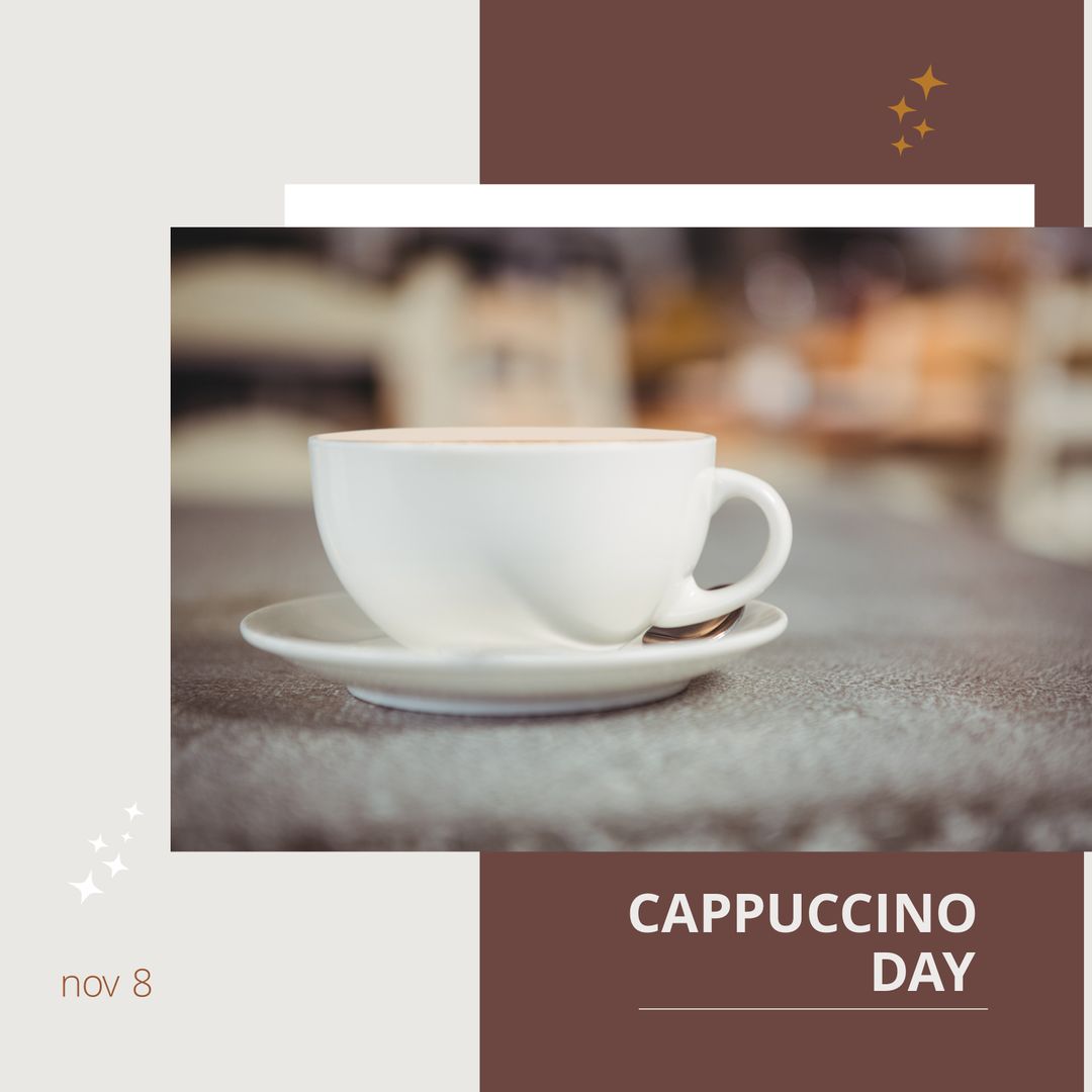 Cappuccino Day Celebration Coffee Cup on Rustic Table - Download Free Stock Templates Pikwizard.com