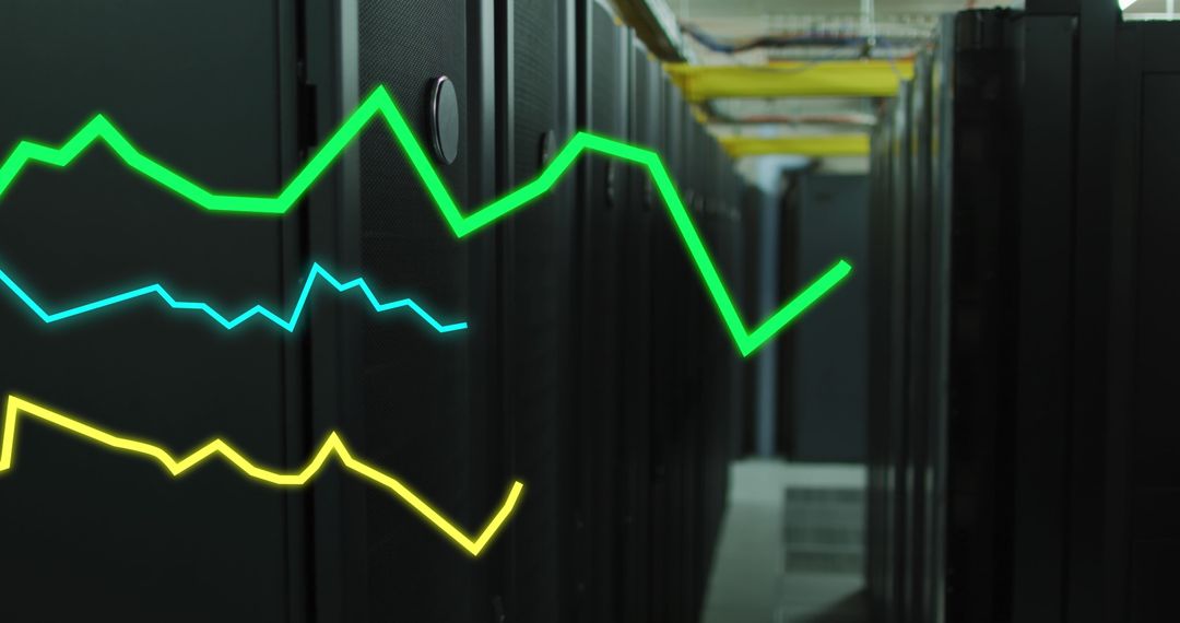 Data Analysis Graphs Overlaying Modern Server Room