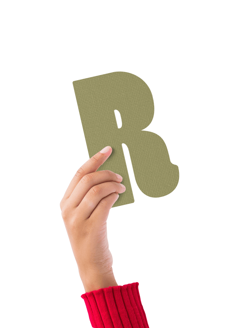 Hand Holding Transparent Green R Letter Cutout