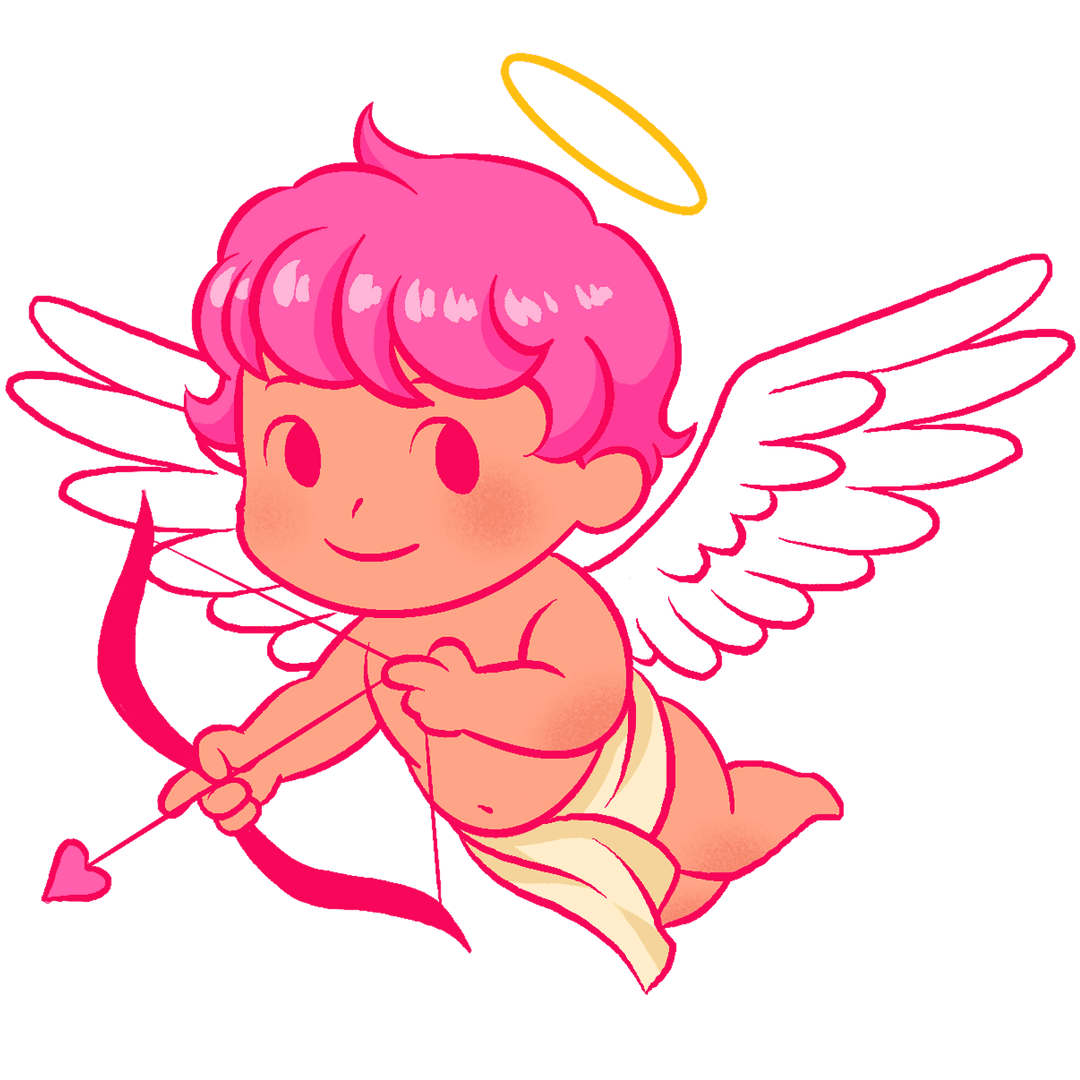 Transparent Cartoon Cherub with Halo and Heart Arrow