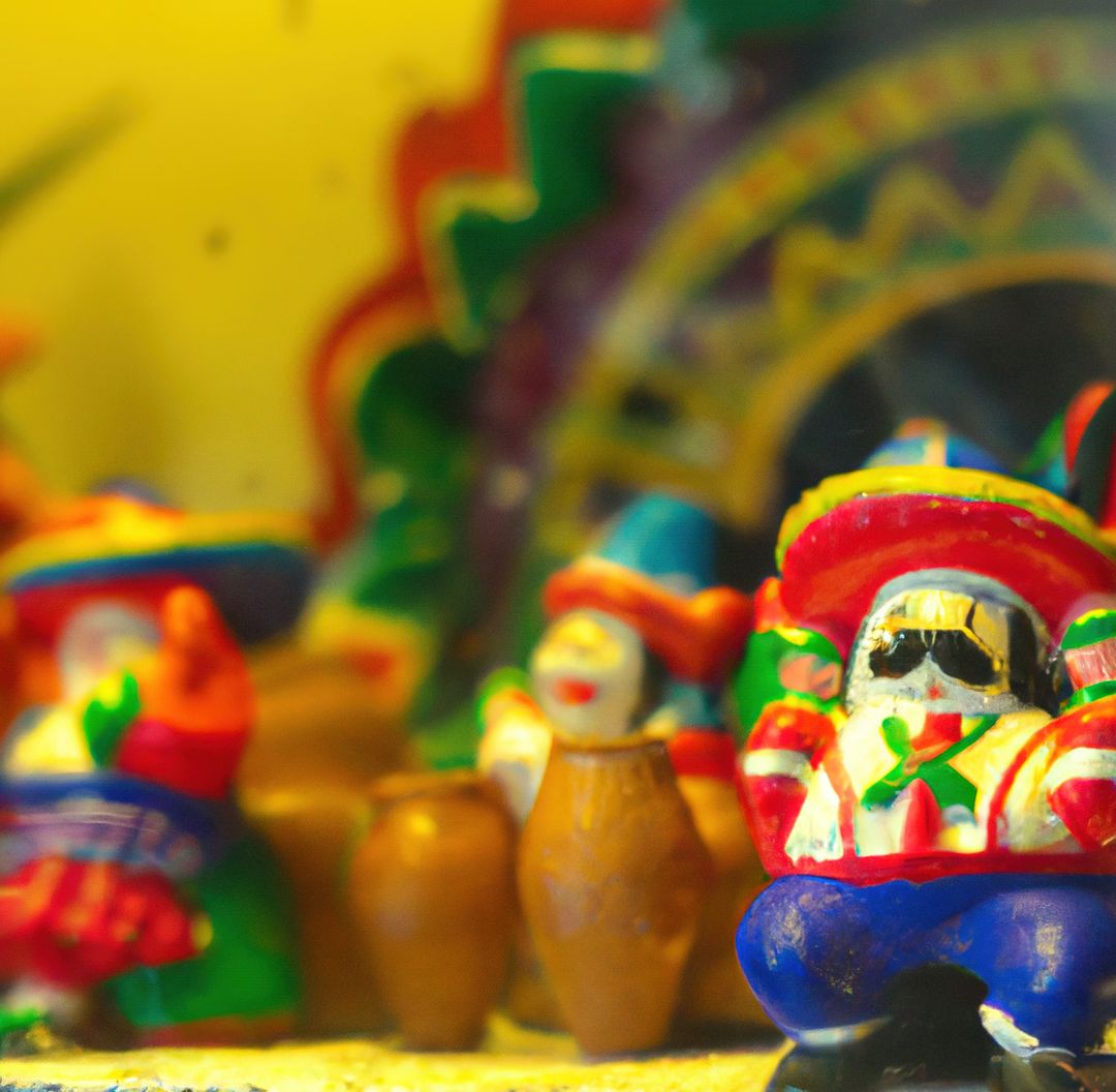 Image of close up of mexican decorated hand made vibrant coloured figurines - Free Images, Stock Photos and Pictures on Pikwizard.com