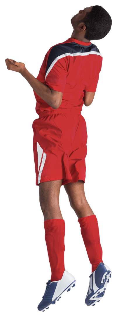 Football Player in Red Uniform Jumping Motion Transparent Background