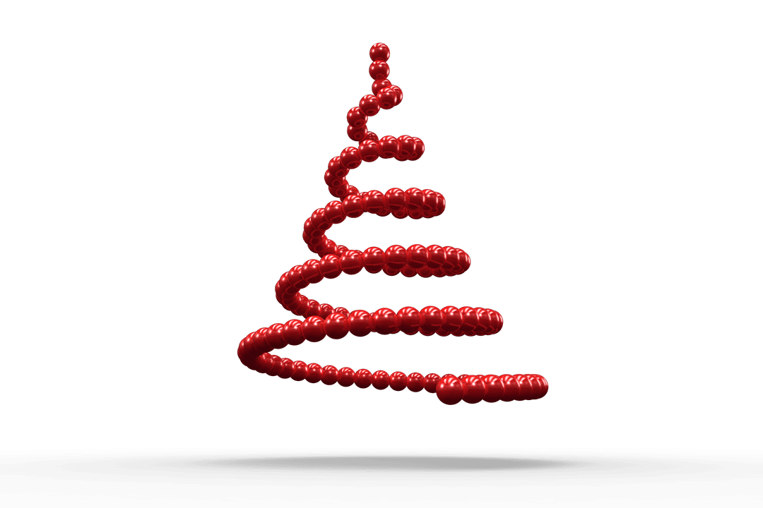 Red Ball Christmas Tree Spiral on Transparent Background