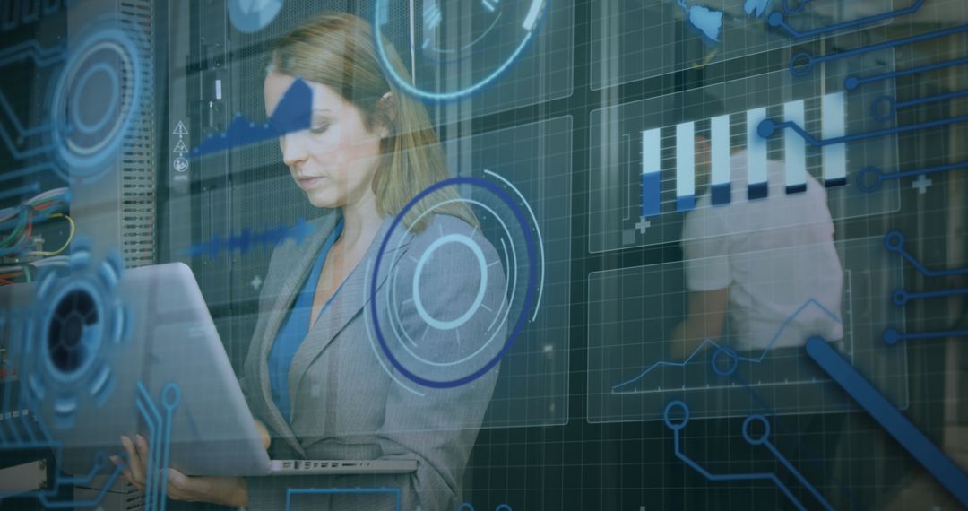 Digital Analysis Overlay with IT Professionals in Data Center