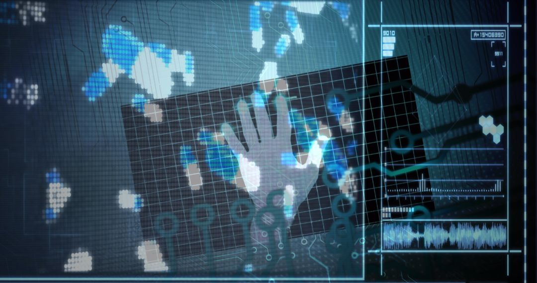 Futuristic Technology Interface with Digital Hand Interaction