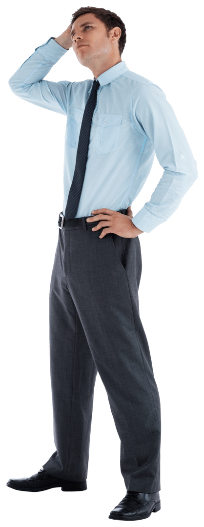 Transparent Young Businessman in Thoughtful Pose with Hand on Head