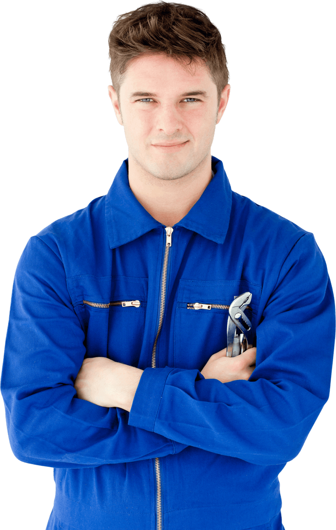 Confident Mechanic Standing with Tool For Transparent Background Needs