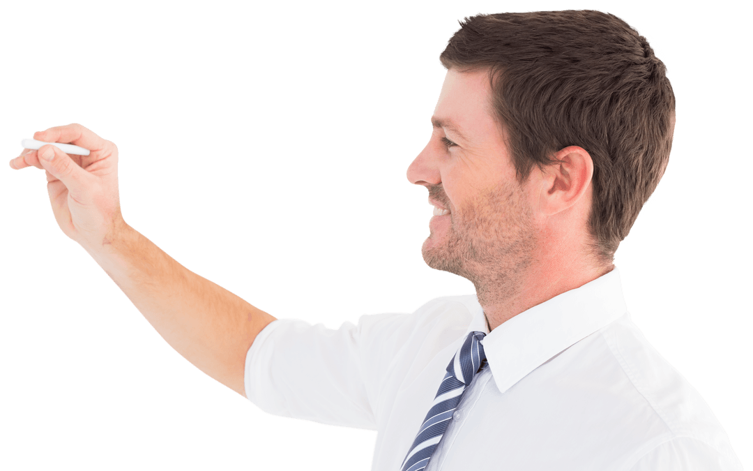 Transparent Professional Man Writing Confidently