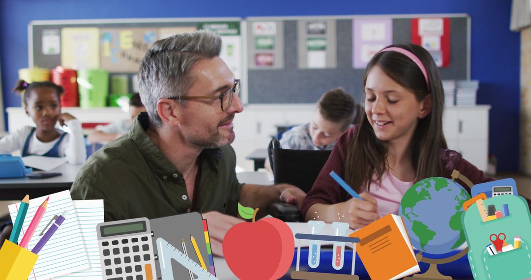 Engaging Classroom with Teacher and Students Combining Digital Elements