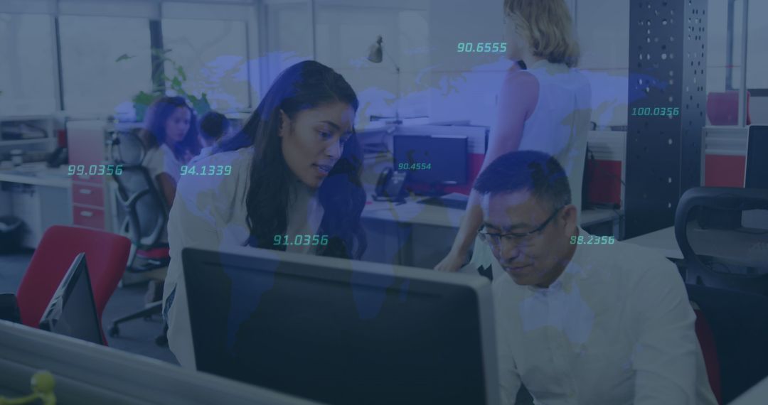 Business Professionals Interacting with Futuristic Digital Interface