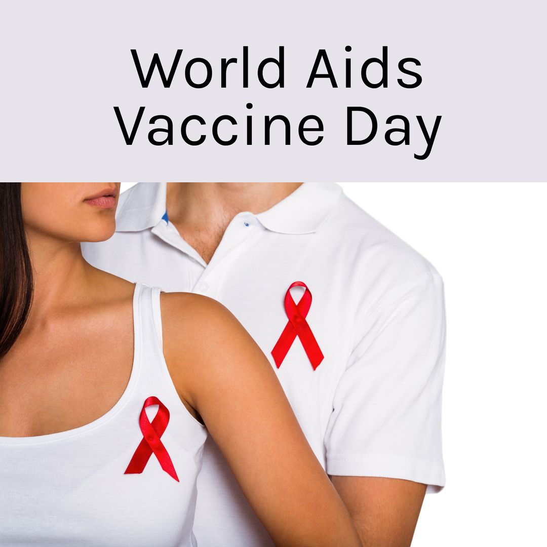 Couple Displaying Red Ribbons on World AIDS Vaccine Day