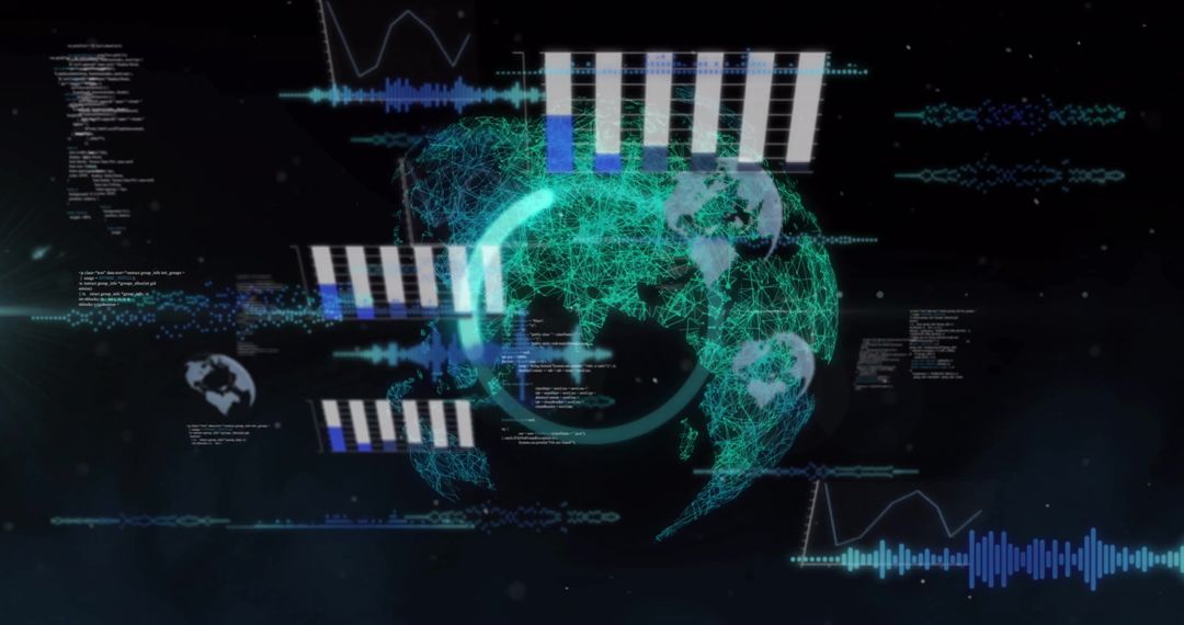 Digital Brain and Data Streams with Global Security Concept