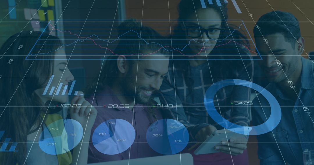 Team of Professionals Engaged in Data Analysis with Digital Charts