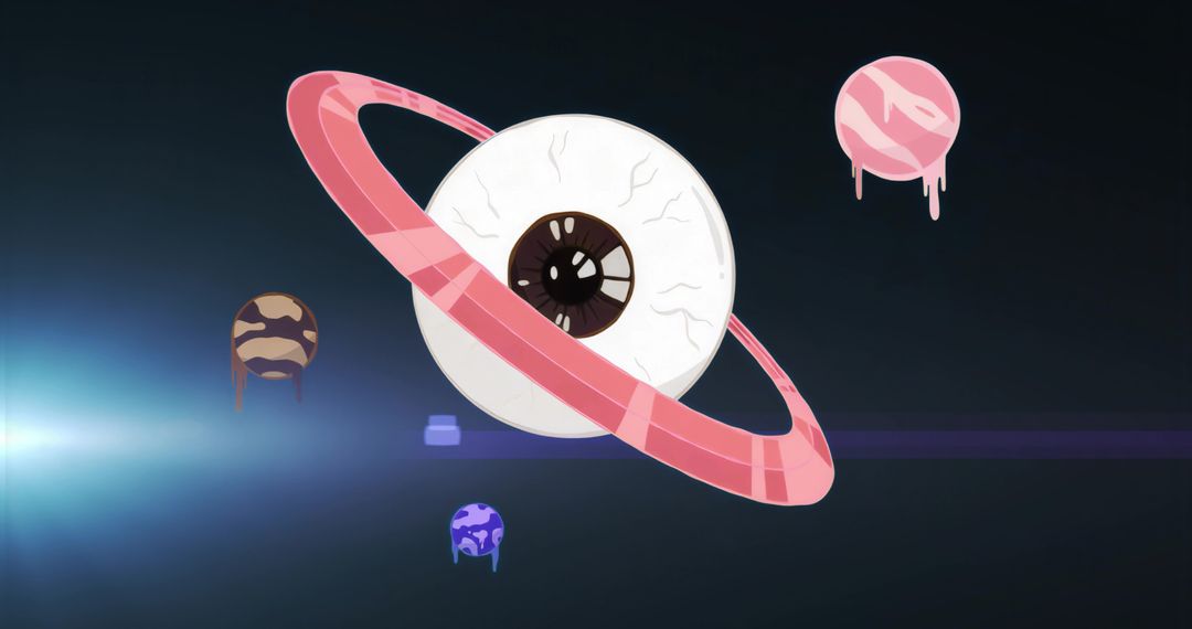 Futuristic Eyeball with Cosmic Planets in Deep Space