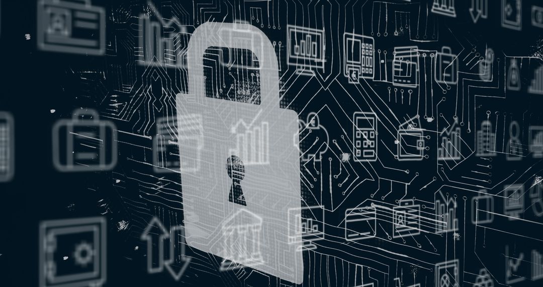 Futuristic Cybersecurity Lock on Digital Interface Background