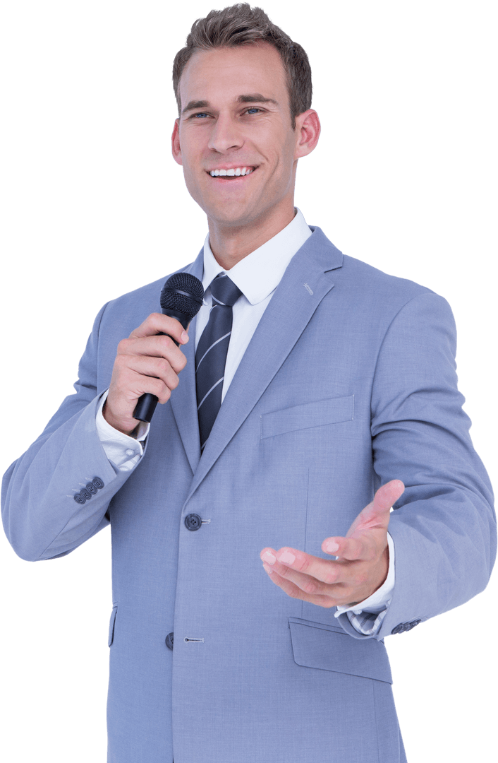 Confident Businessman Speaking with Microphone Transparent Background