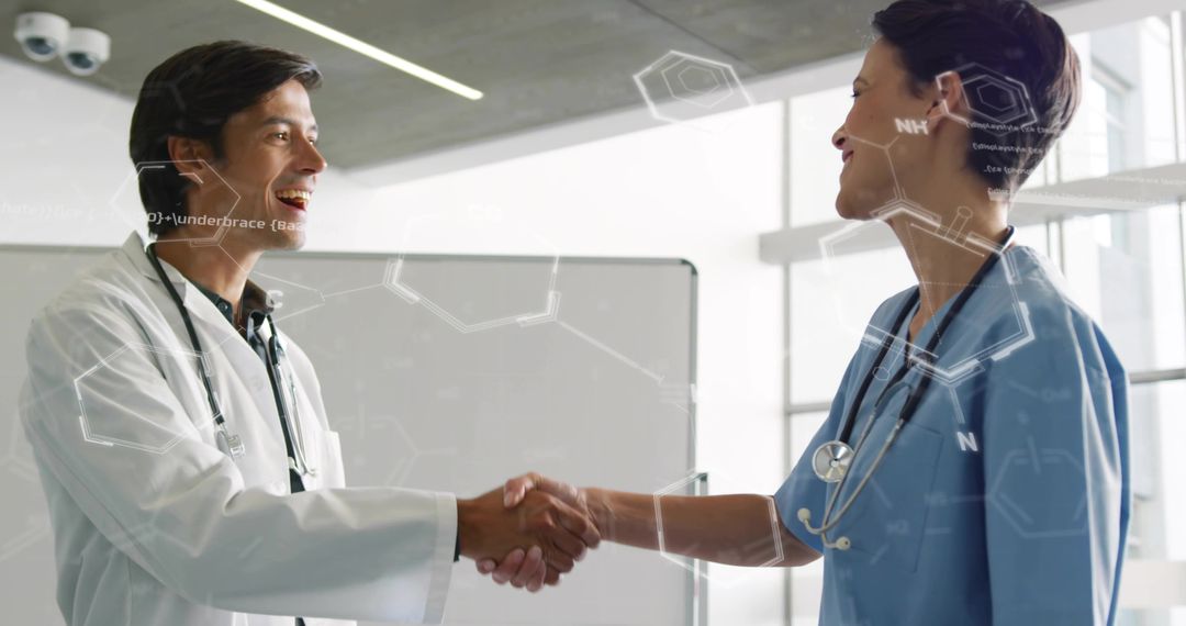 Doctors and Nurse Shaking Hands in Clinic Showing Medical Teamwork, Trust and Innovation