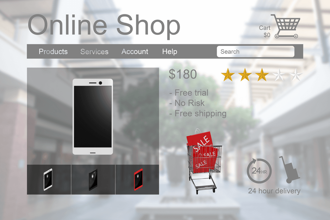 Transparent Online Shop Mobile Phone Store Sale Page Design