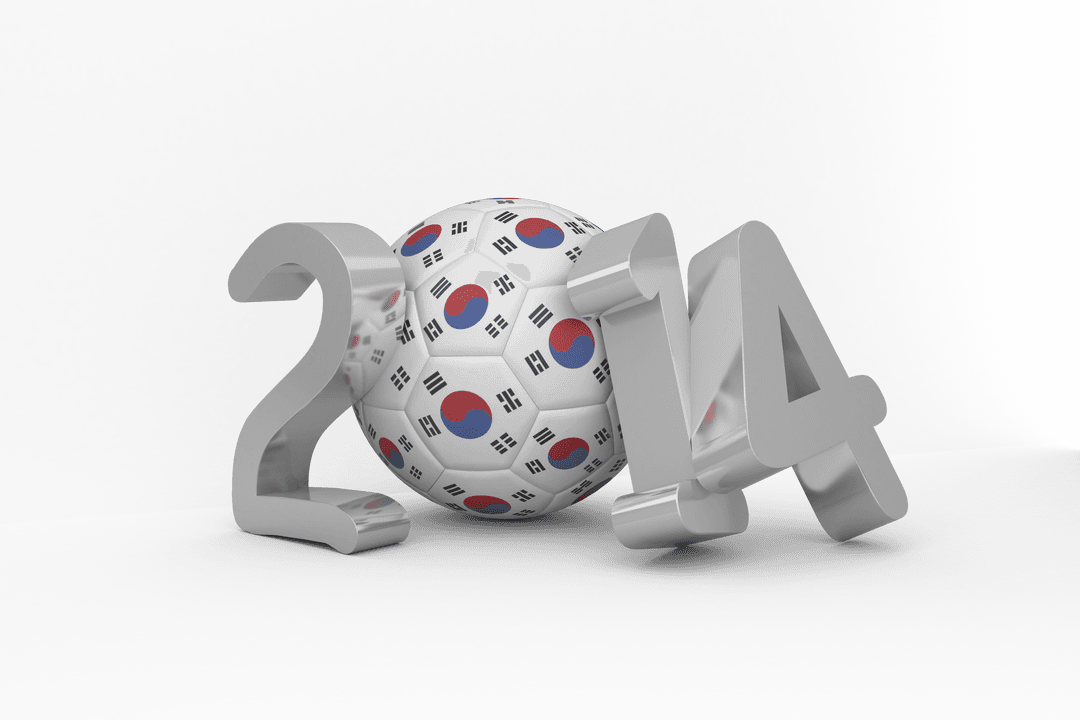 Transparent 2014 Text with South Korean Flag Soccer Ball