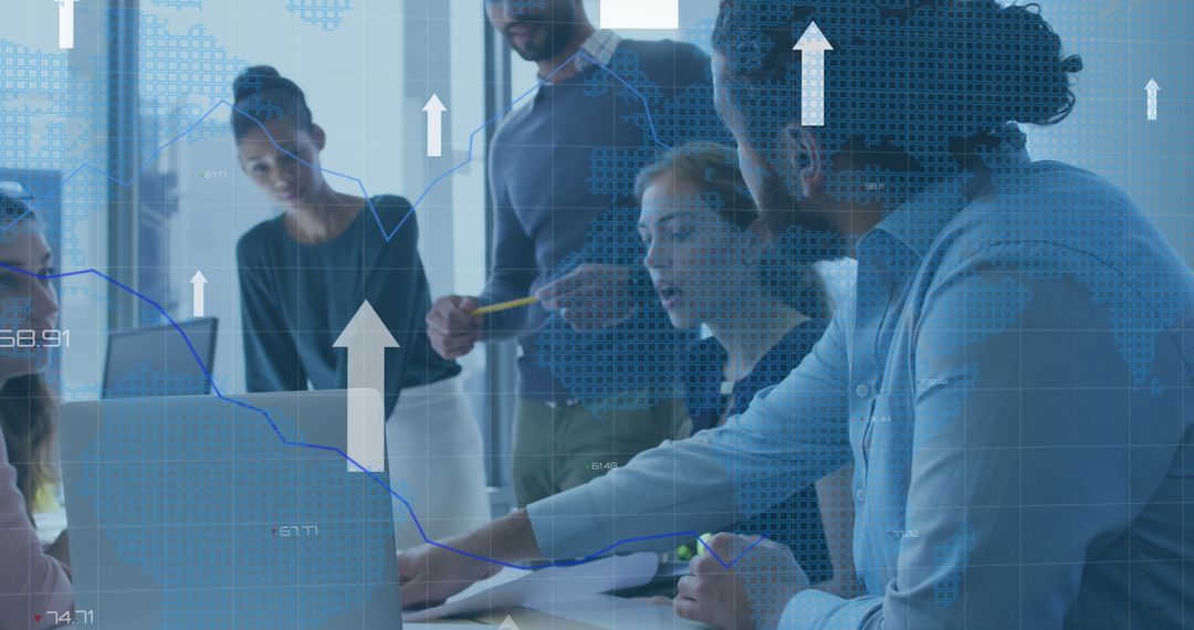 Diverse Team Discussing Data and Growth in Modern Office