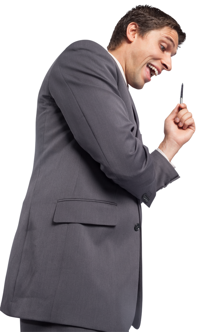 Enthusiastic Businessman Holding Pen on Transparent Background - Download Free Stock Images Pikwizard.com