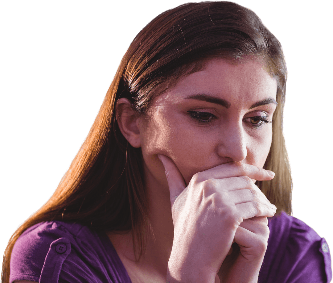 Transparent Background: Pensive Caucasian Woman Deep in Thought