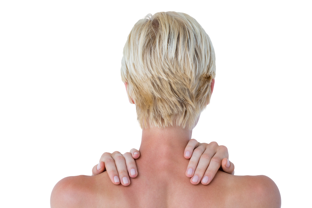 Rear View of Woman Holding Shoulder in Pain on Transparent Background - Download Free Stock Images Pikwizard.com