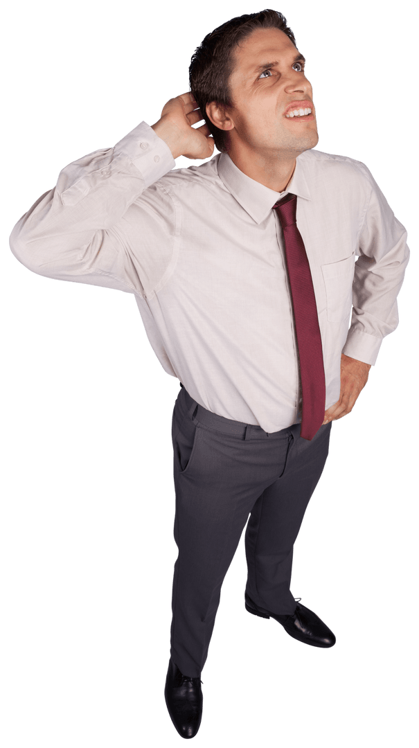Confused Caucasian Businessman on Transparent Background in Formal Attire