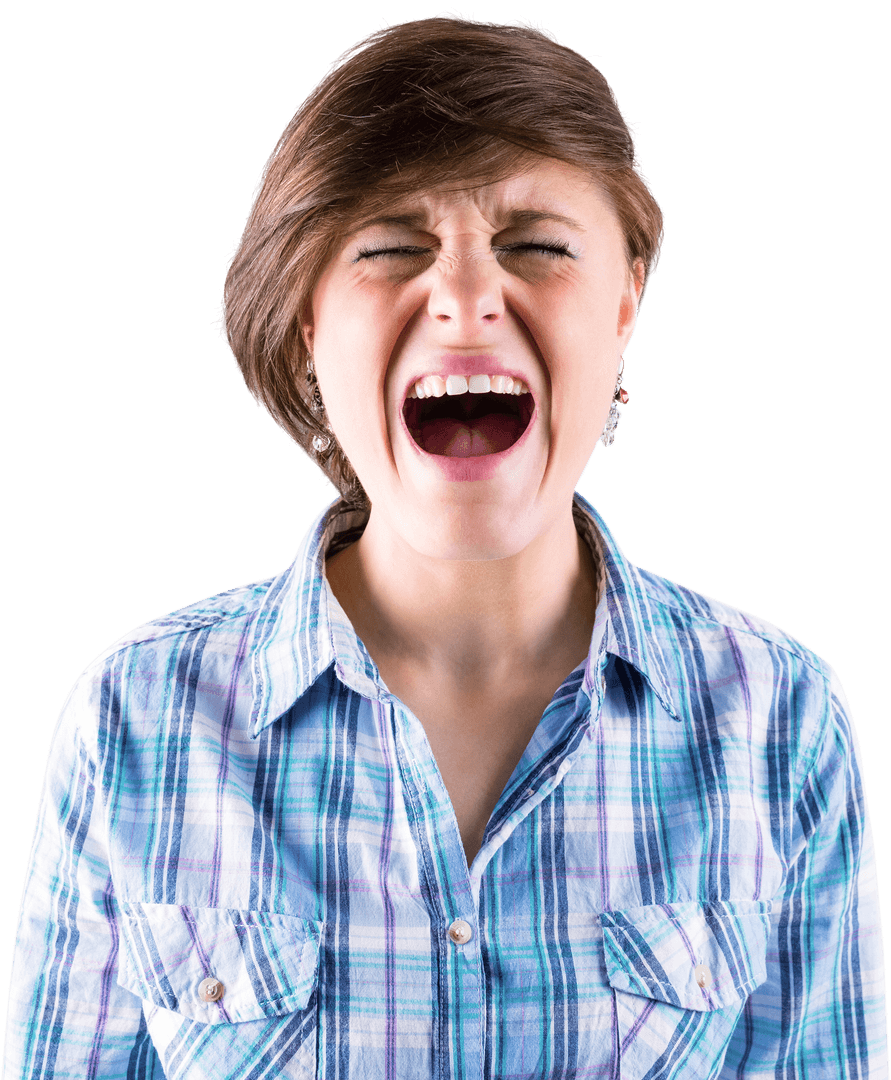 Caucasian Woman Expressing Strong Emotion on Transparent Background