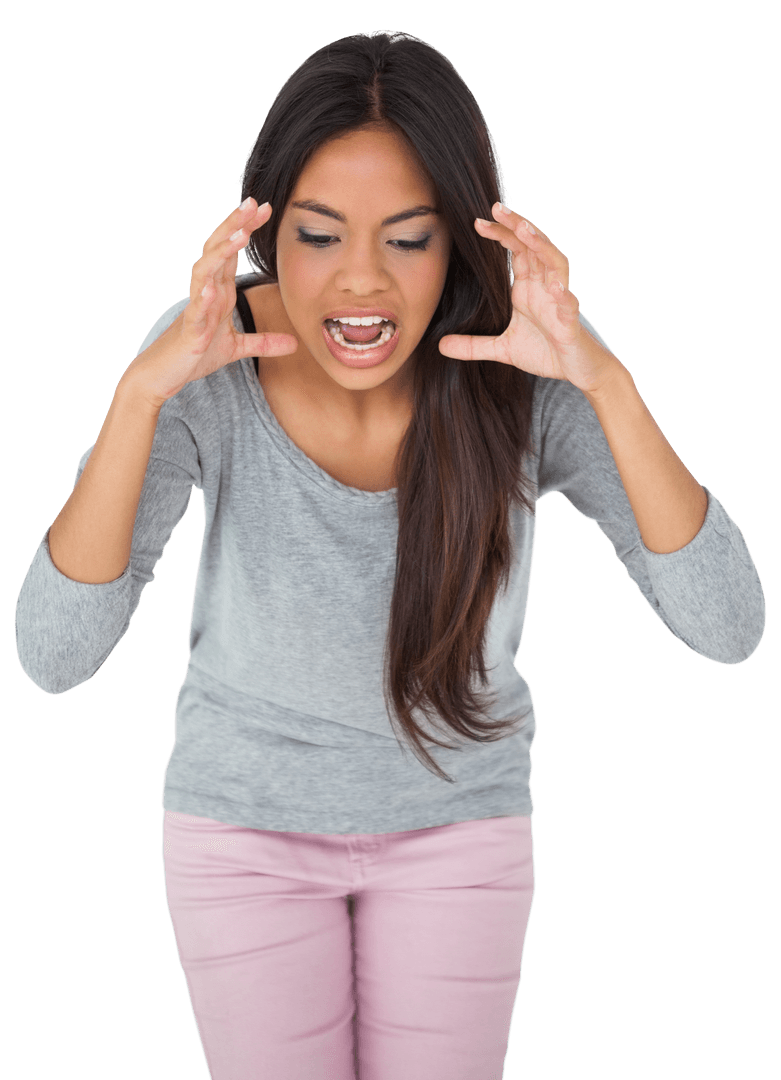 Biracial Woman Screaming on Transparent Background