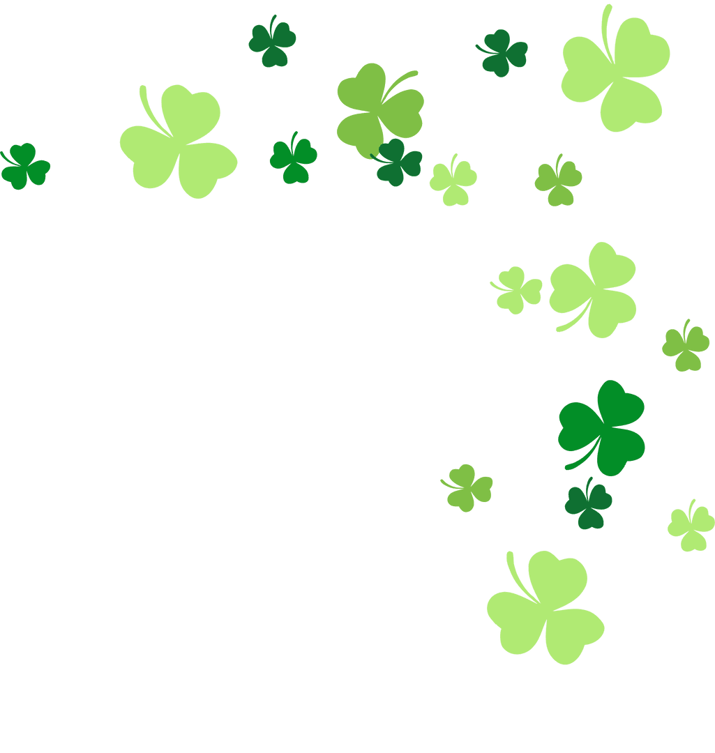 Flat Green Clovers Scattering Over Transparent Canvas
