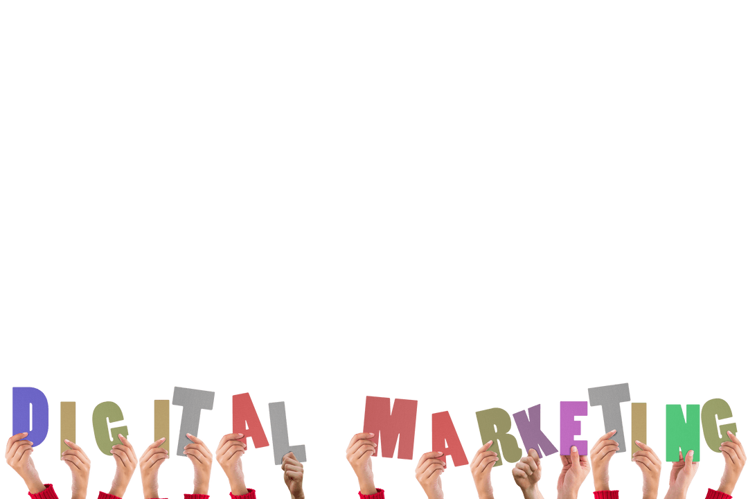 Hands Holding Digital Marketing Text with Transparent Background