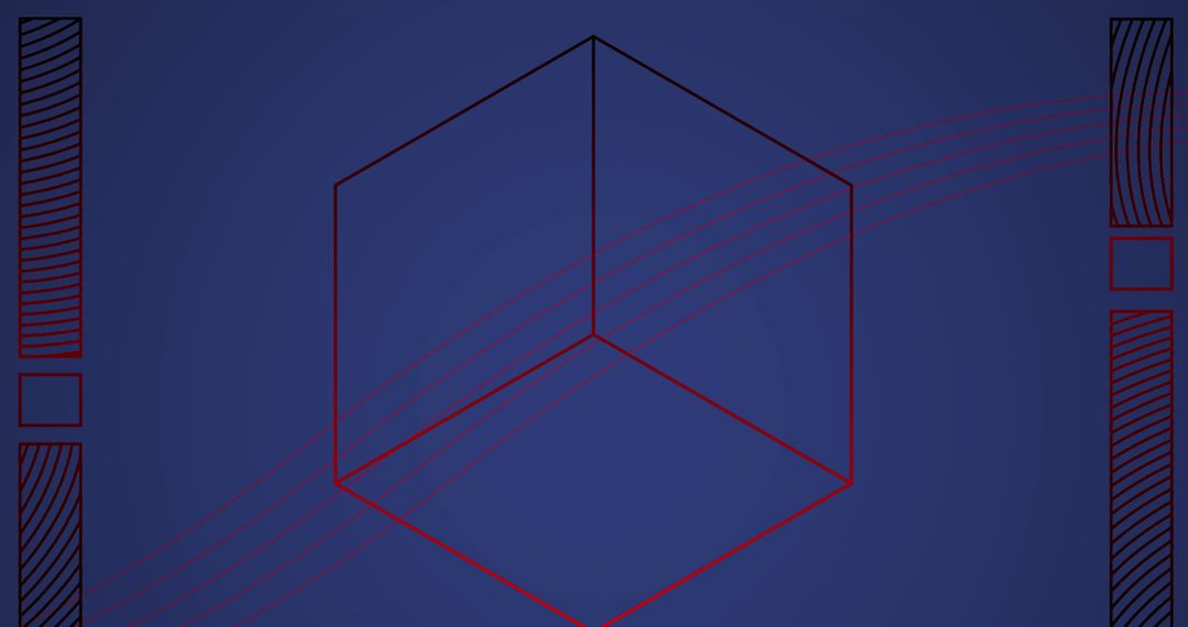Abstract Cube with Red Lines on Blue Background