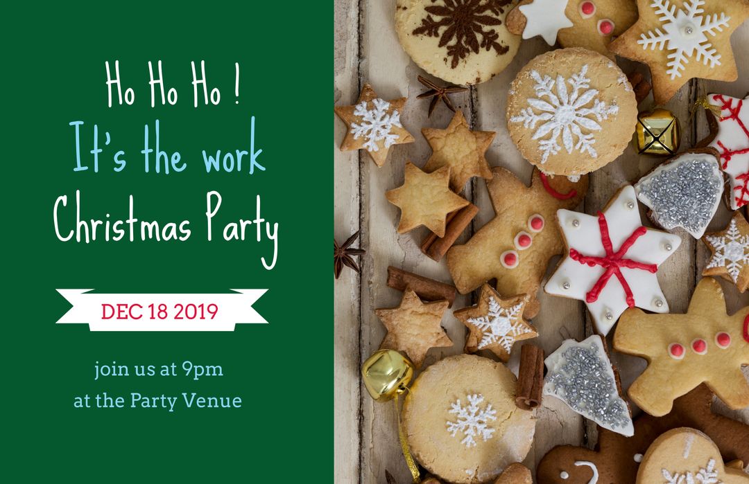 Festive Christmas Party Invitation with Holiday Cookies and Decor