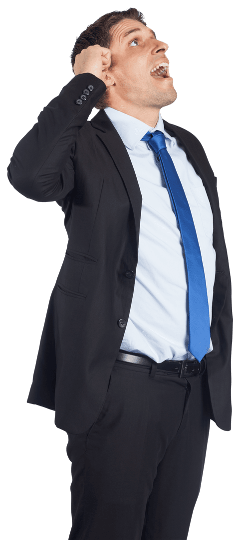Surprised Businessman Enthusiastically Looking Up on Transparent Background