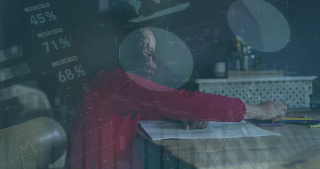 Digital Himagination: Girl Drawing with Infographic Overlay