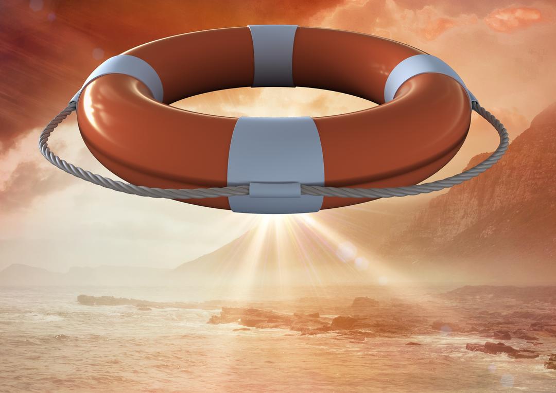 Lifebuoy Floating in Mid-Air Over Ocean at Sunset - Free Images, Stock Photos and Pictures on Pikwizard.com