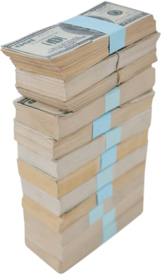 Transparent Stack of US Hundred Dollar Banknotes